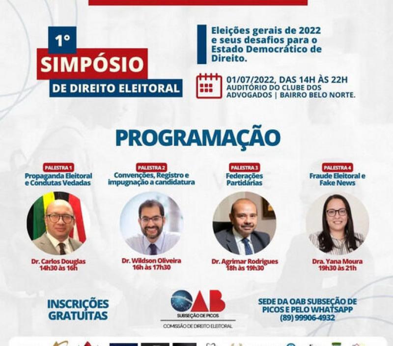 OAB de Picos promove 1° Simpósio de Direito Eleitoral nesta sexta-feira (01)